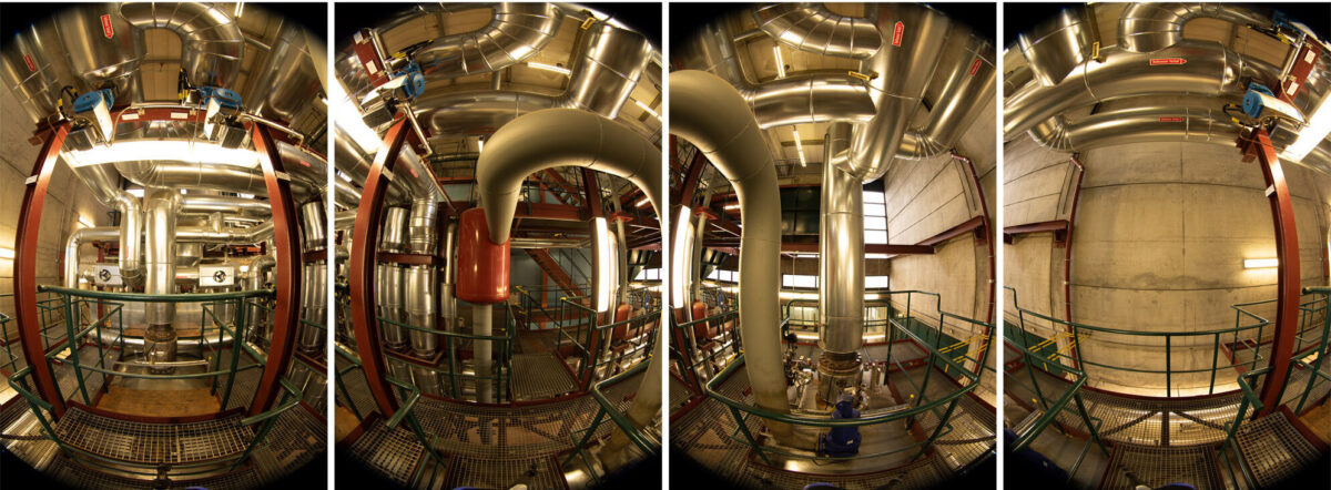 Vor dem Zusammenfügen eines Panoramabildes Die 4 Bilder, die zu einem einzigen gleichwinkligen Panoramabild zusammengefügt werden